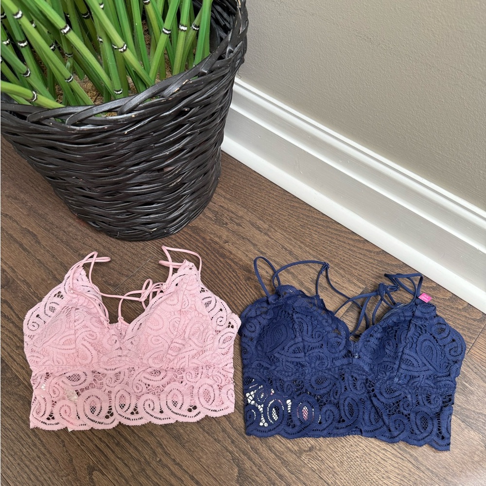 PINK Victoria's Secret Lace Bandeau in Blush and Navy
